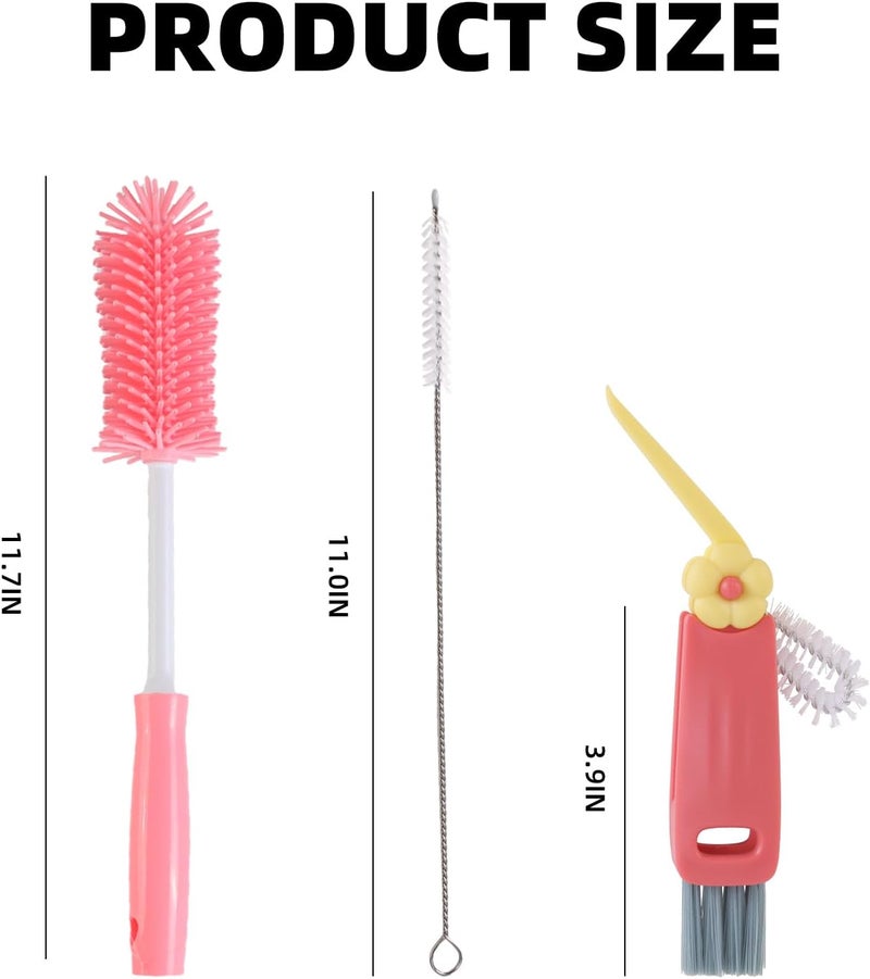 Engorgio 3 Pack Cleaner Brush Kit for Stanley, Bottle Cleaner Brush Set with Straw Brush Cleaner and Cup Lid Cleaning Brush for Stanley Cup, Tumbler Cups, Drinking Glass (Pink) - Image 2